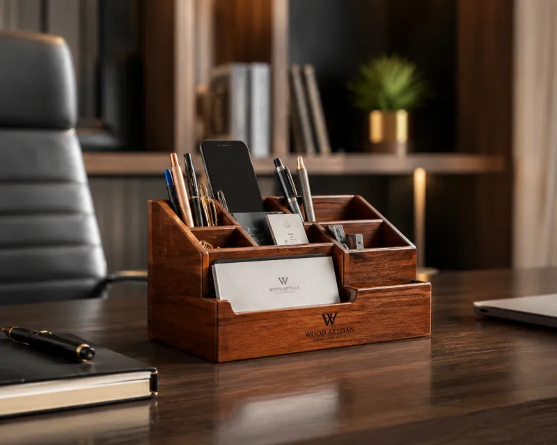 Premium Wooden Pen Stand Organizer Hover
