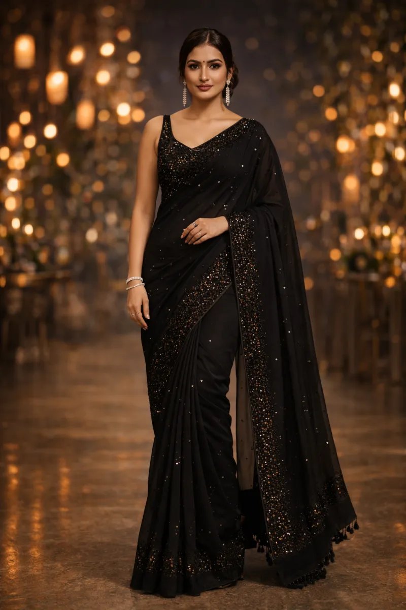 Designer Black Georgette Saree