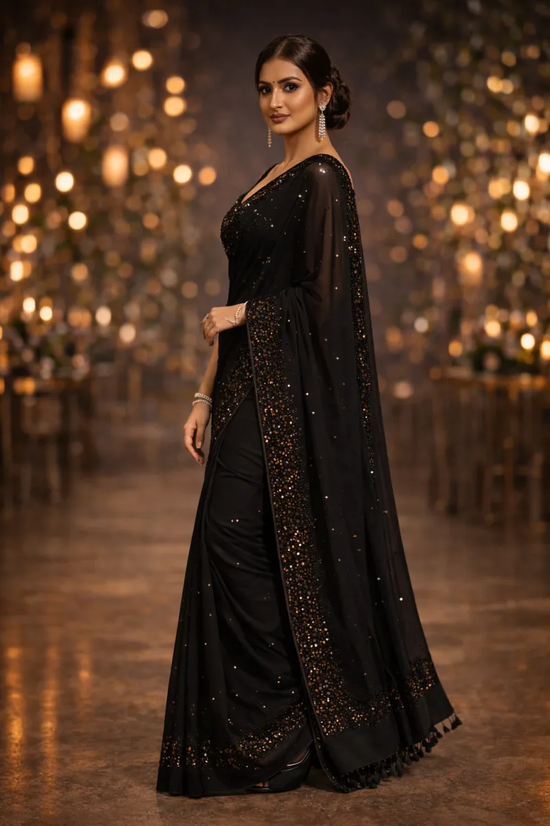 Designer Black Georgette Saree Hover