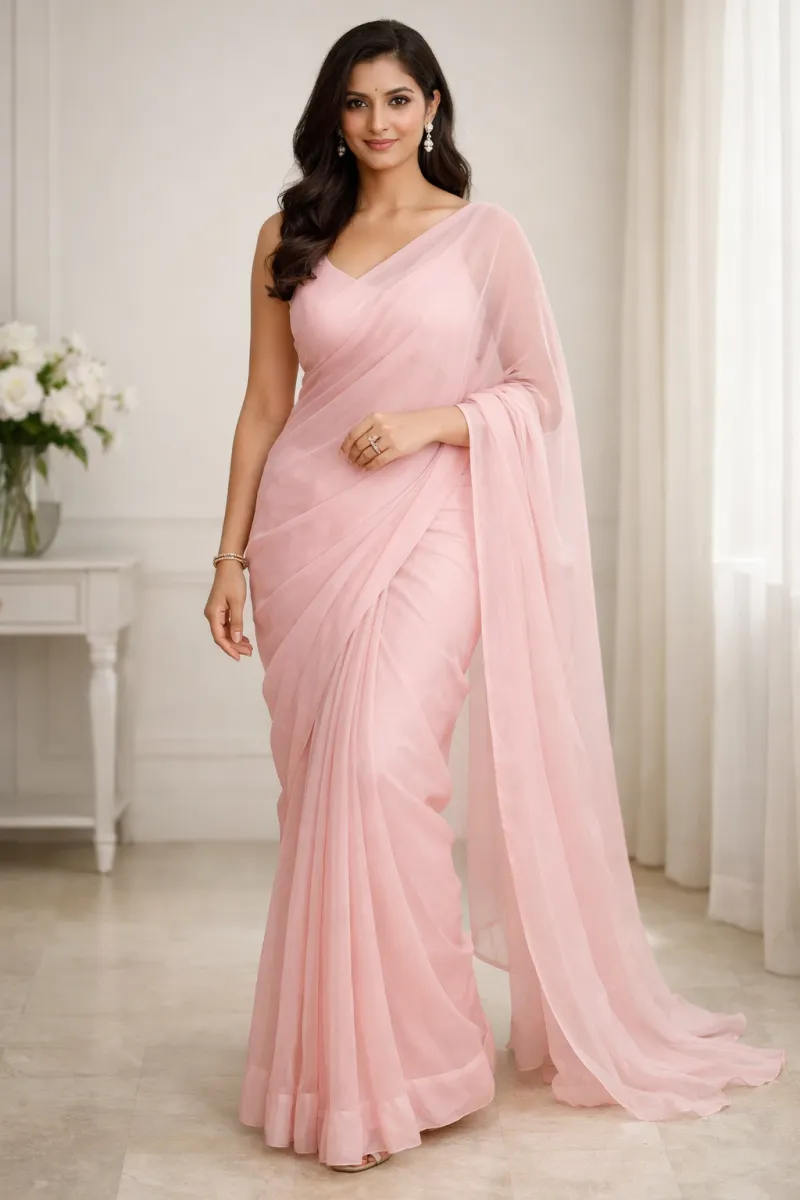 Soft Pink Chiffon Saree