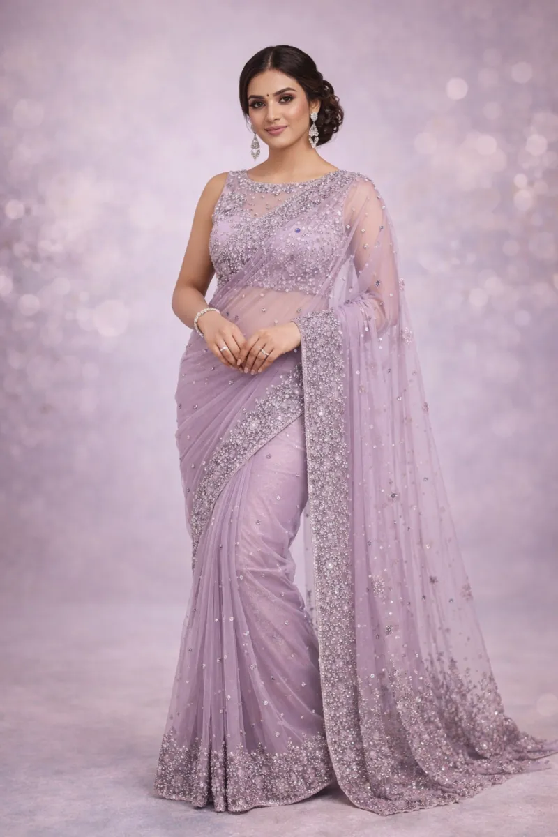 Lavender Net Saree