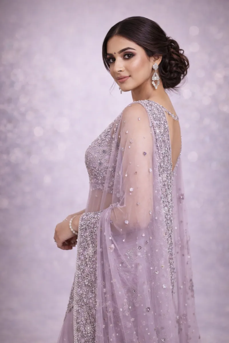 Lavender Net Saree Hover