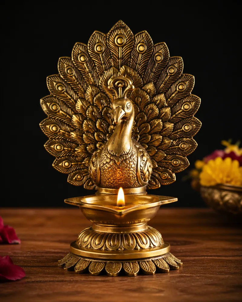Premium Brass Peacock Diya – Handcrafted Decorative Lamp